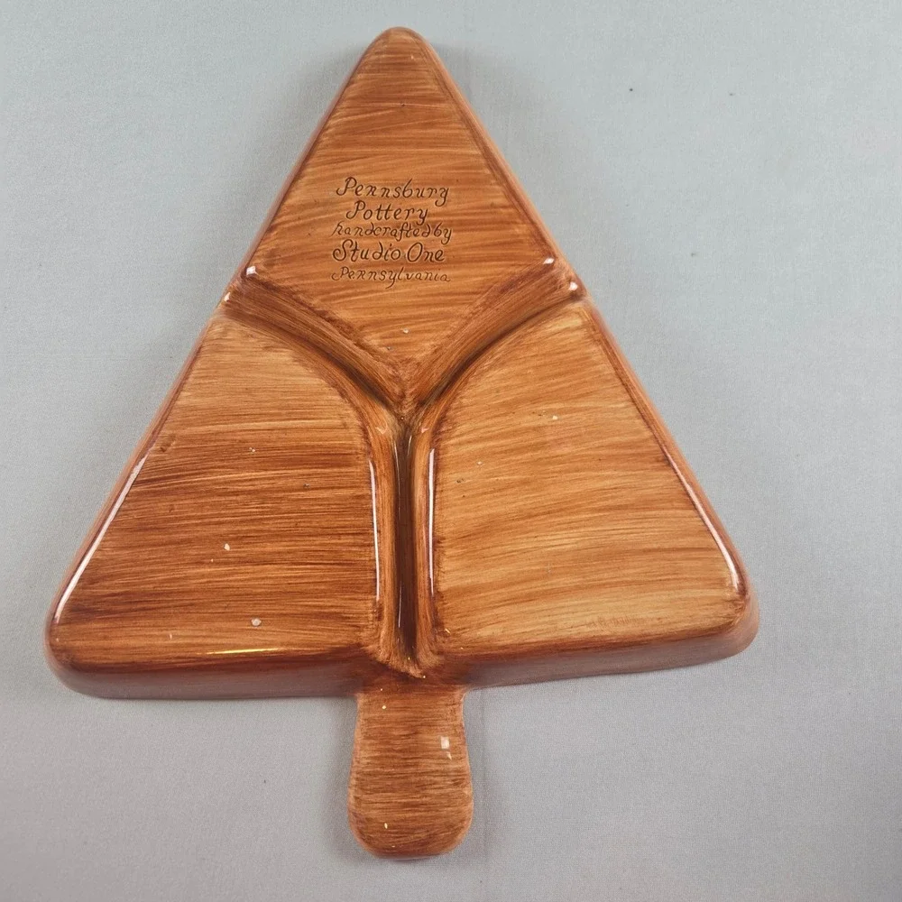 Pennsbury Pottery‎ Christmas Tree Serving Dish Brown Folk Art Hand Painted